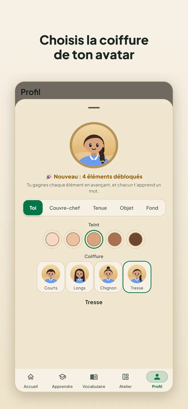 Choisis la coiffure de ton avatar