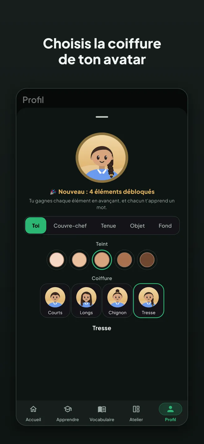Choisis la coiffure de ton avatar