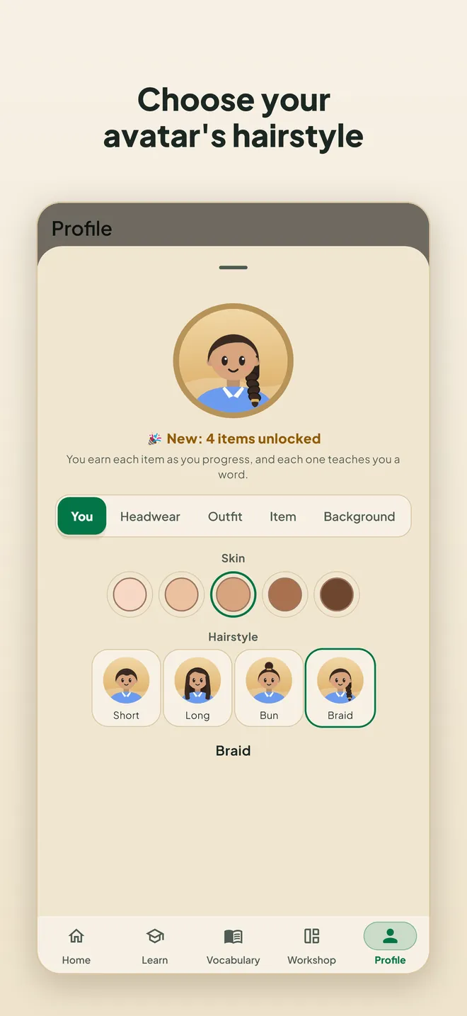 Choose your avatar's hairstyle