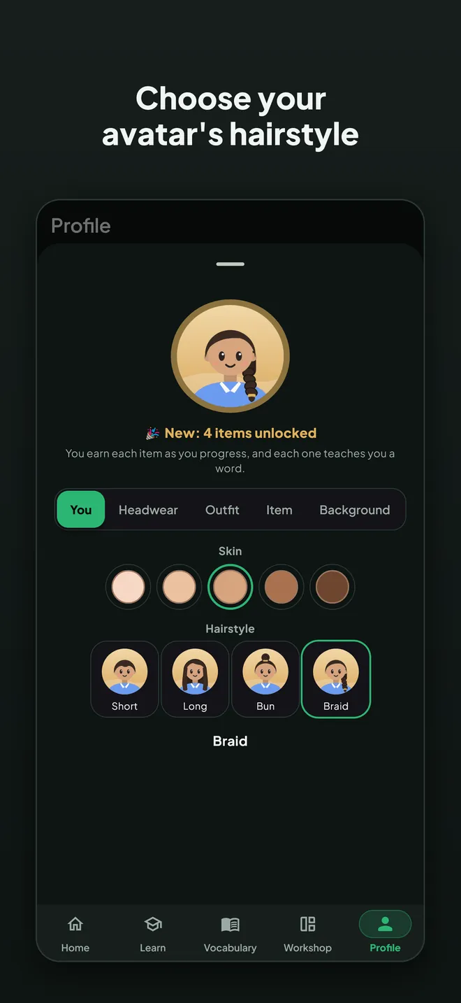 Choose your avatar's hairstyle